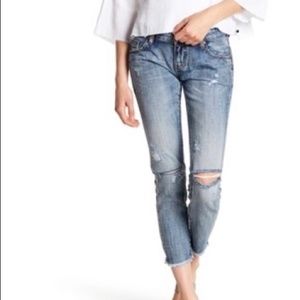 ONE X ONE TEASPOON Freebirds Distressed Cropped Jeans sz 26